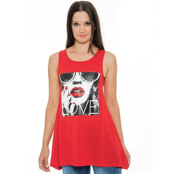 True Rock Jr Women's Love Graphic Long Tank Top (Red, XX-Large)
