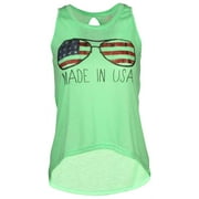 True Rock Jr Women's USA Flag Glasses High Low Tank Top (Lime, Medium)