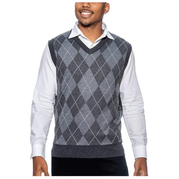 True Rock Men's Argyle V-Neck Sweater Vest (Black/Dark Grey, X-Large)