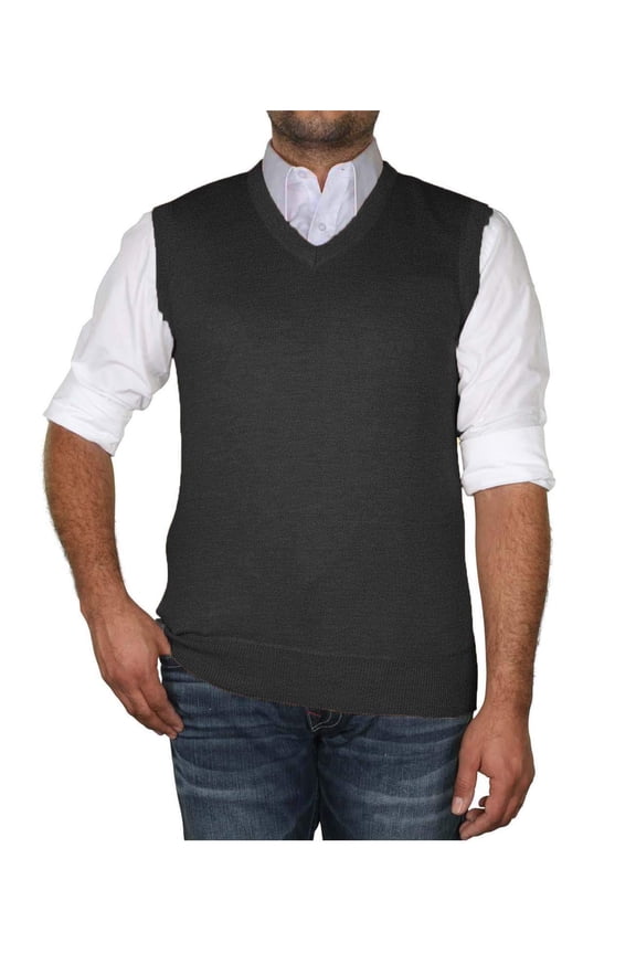 Men's Argyle V-Neck Sweater Vest (Charcoal, Large)
