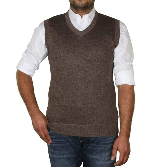 True Rock Men's Argyle V-Neck Sweater Vest (Marled Brown, Large)
