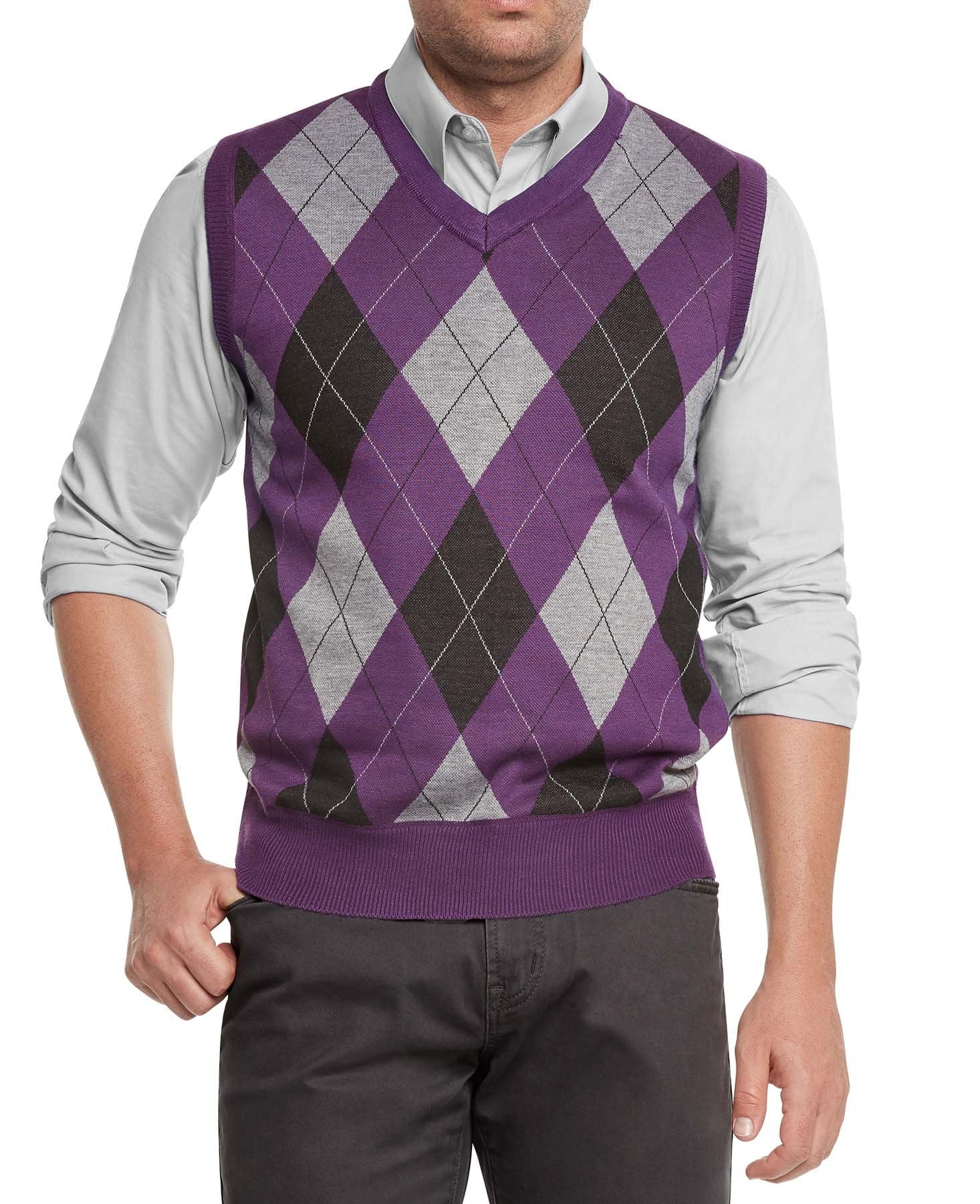 True Rock Men s Argyle V Neck Sweater Vest Purple Blk Gray Large