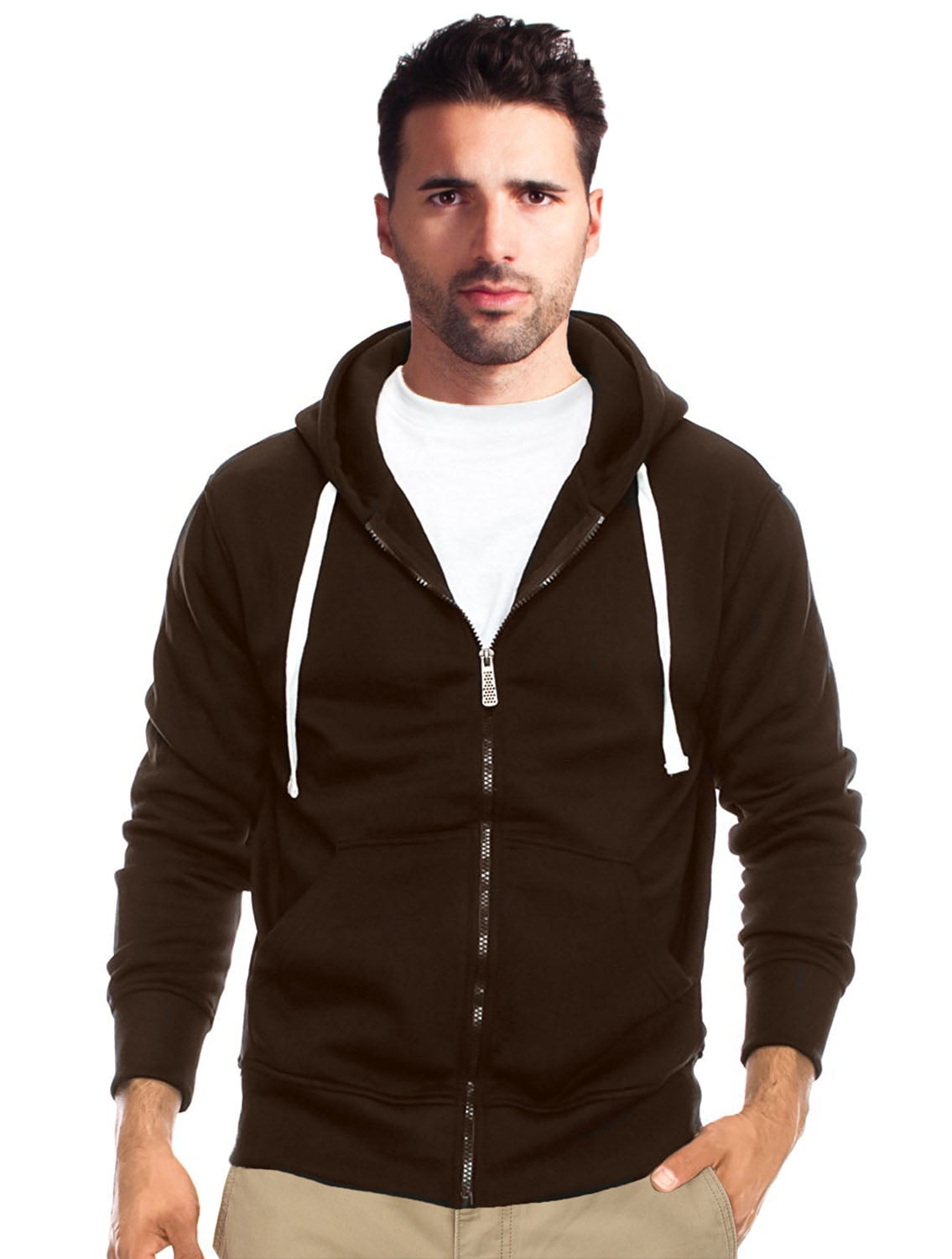 Clique Men's Basic Full Zip Hoodie - White, Large, Anti-Pilling, Soft Twill Fabric, 280gsm