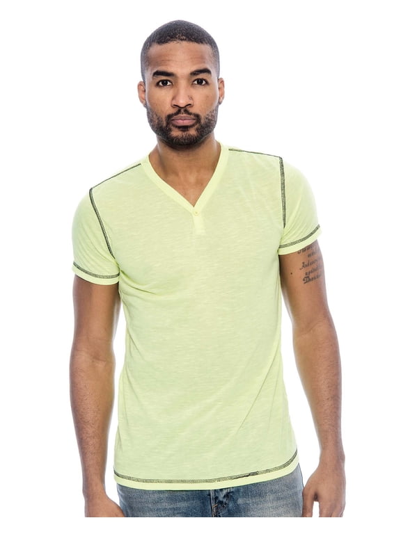 Men's Cruise V-Neck Casual T-Shirt (Neon Yellow, Large)