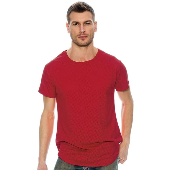 True Rock Men's Faux Suede Mesh Casual Shirt (Red, Large)