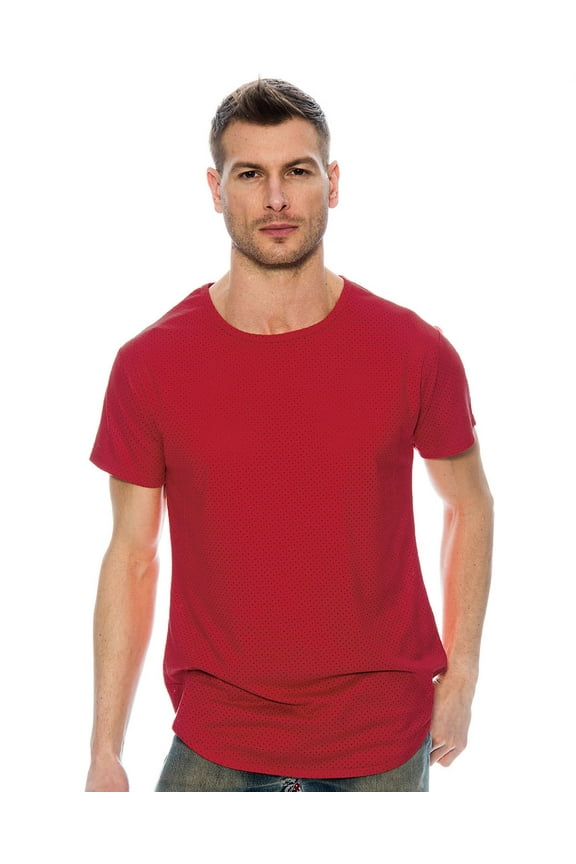 Men's Faux Suede Mesh Casual Shirt (Red, XX-Large)
