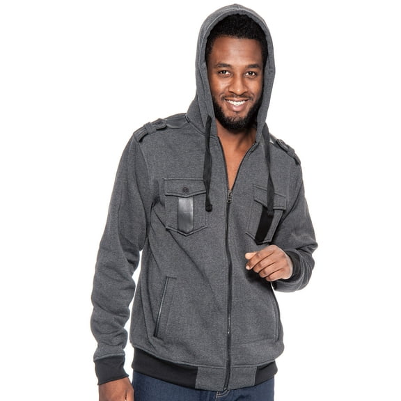 True Rock Men's Full Zip Hooded Jacket (Charcoal, Medium)