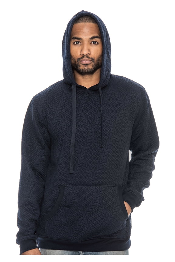 Men's Pullover Textured Hoodie (Navy, Small)