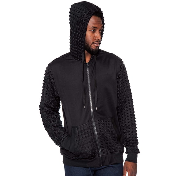 True Rock Men's Pyramid Textured Full Zip Hoodie (Large, Black)