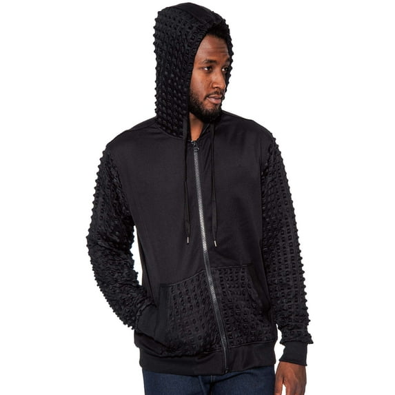 True Rock Men's Pyramid Textured Full Zip Hoodie (Medium, Black)