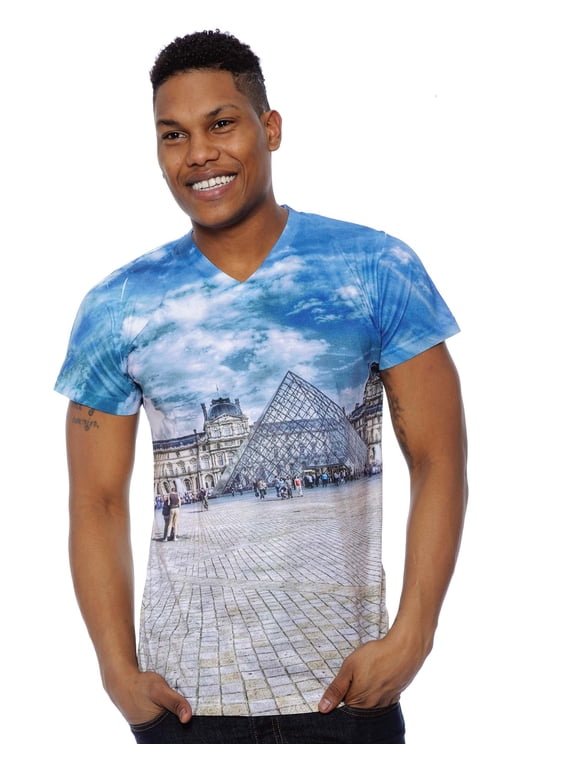 Men's Slim Fit Sublimation V-Neck T-Shirt (Louvre, Small)