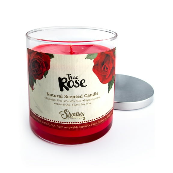 True Rose Scented Natural Soy Candle, Essential Fragrance Oils, 100% Soy, Phthalate & Paraben Free, Clean Burning, 9 Oz.