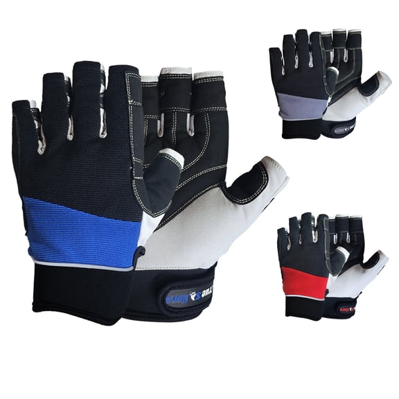 True Sailors Sailing Gloves Yachting Dinghy Rope Fishing Tool Short Finger Glove (Black/Blue, L)