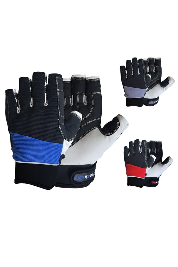 Sailing Gloves Yachting Dinghy Rope Fishing Tool Short Finger Glove (Black/Blue, L)