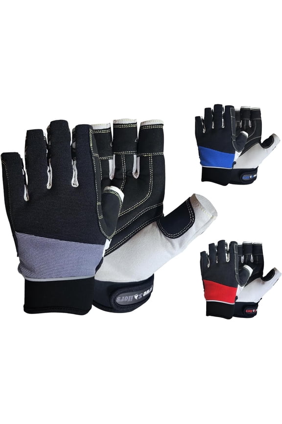 Sailing Gloves Yachting Dinghy Rope Fishing Tool Short Finger Glove (Black/Grey, XS)