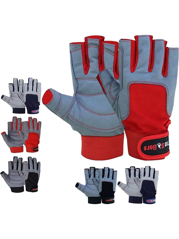 Sailing Gloves with 3/4 Finger and Grip for Men and Women, Great for Kayaking, Workouts and More Grey/Red
