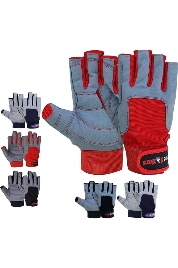 Sailing Gloves with 3/4 Finger and Grip for Men and Women, Great for Kayaking, Workouts and More Grey/Red