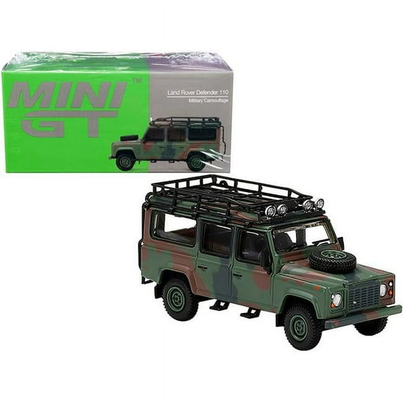 True Scale Miniatures MGT00237 Land Rover Defender 110 Right Hand Drive with Roof Rack Military Camouflage 1-64 Scale Diecast Model Car