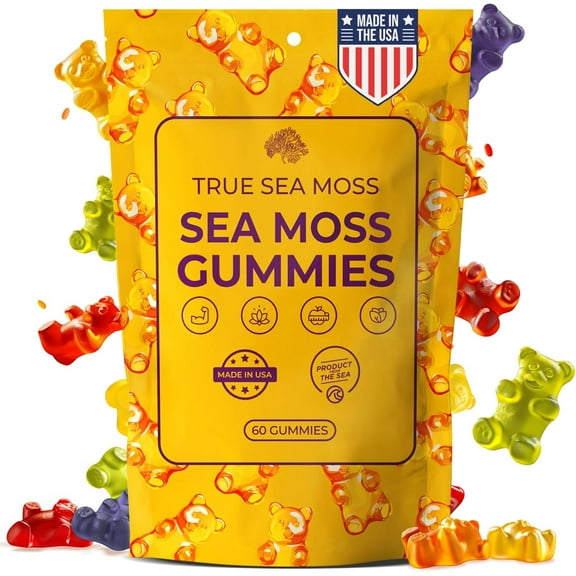 TrueSeaMoss Sea Moss Gummies Immune Support, Energy Boost, Skin & Hair Health, Detox with Magnesium, Burdock Root & Bladderwrack 60 Multiflavor Gummies, Made in the USA