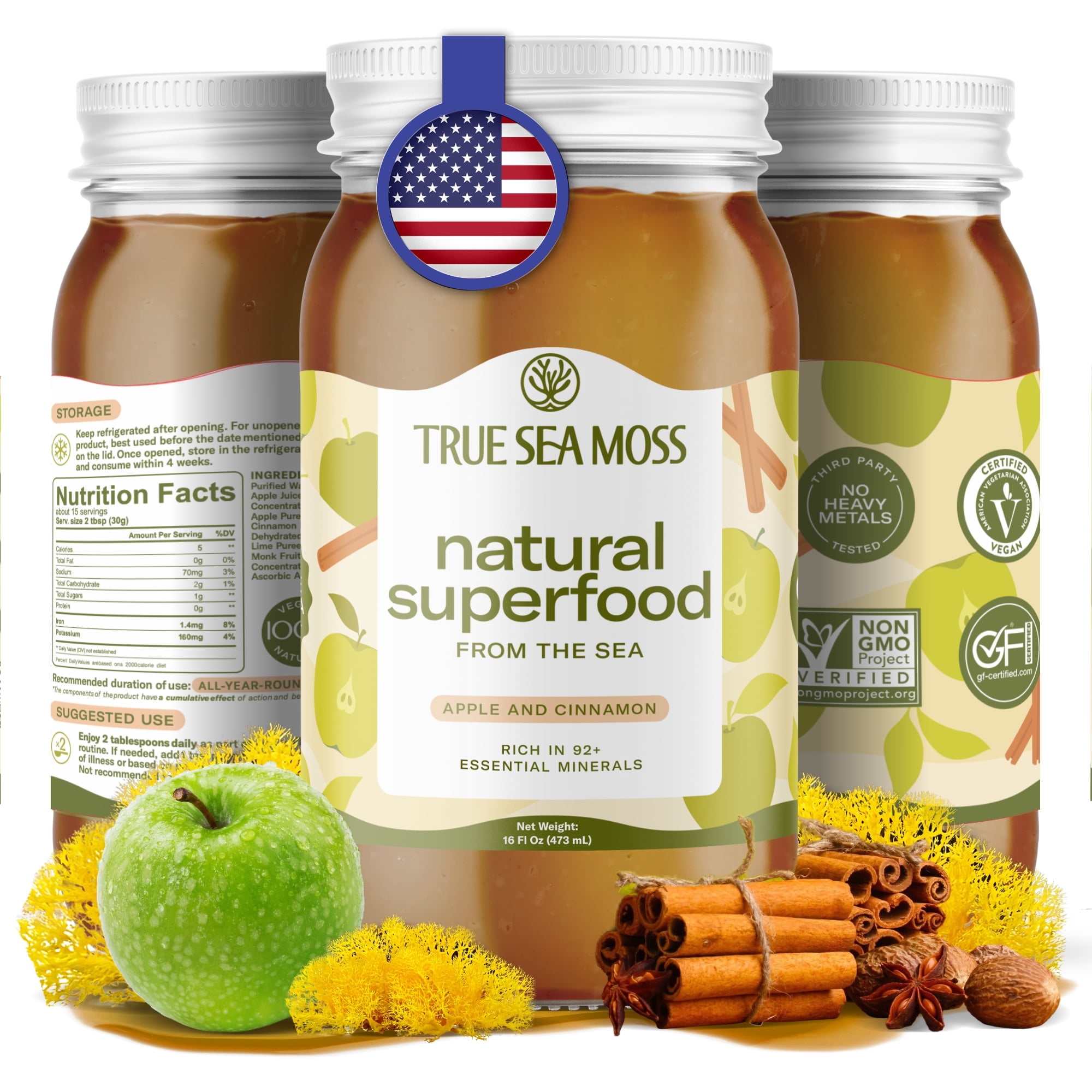 True Sea Moss Irish Sea Moss Gel, Vegan, Antioxidant, Thyroid & Digestion Support, 1 Pack, 16 Fl oz
