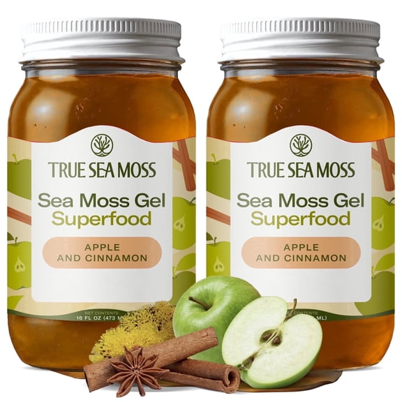 TrueSeaMoss Wildcrafted Irish Sea Moss Gel Superfood - Apple/Cinnamon, Pack of 2 Organic Seamoss - Made in USA