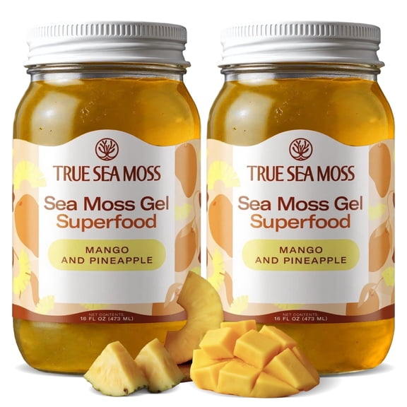 TrueSeaMoss Wildcrafted Irish Sea Moss Gel – Mango&Pineapple, 2 Pack, Natural Seamoss – 32 fl oz Flavored Seaweed Snack