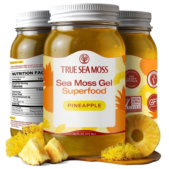 TrueSeaMoss Wildcrafted Irish Sea Moss Gel Pineapple, 1 Pack, Natural Seamoss 16 fl oz Flavored Seaweed Snack