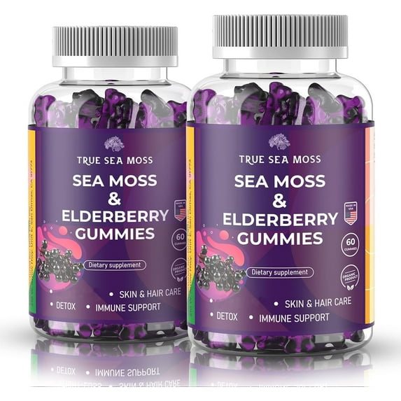 True Sea Moss Sea Moss Gummies with Elderberry, 120 Count (2 Pack)