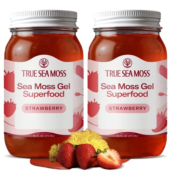 TrueSeaMoss Wildcrafted Irish Sea Moss Gel  Strawberry, 2 Pack, Natural Seamoss  32 fl oz Flavored Seaweed Snack