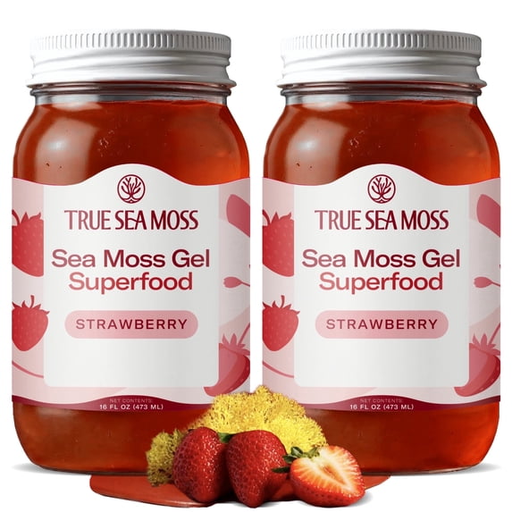 TrueSeaMoss Wildcrafted Irish Sea Moss Gel – Strawberry, 2 Pack, Natural Seamoss – 32 fl oz Flavored Seaweed Snack