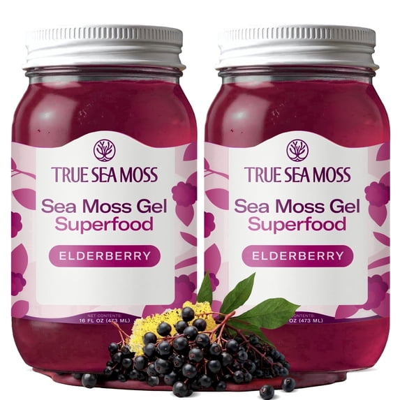 TrueSeaMoss Wildcrafted Irish Sea Moss Gel – Elderberry, 2 Pack, Natural Seamoss – 32 fl oz Flavored Seaweed Snack