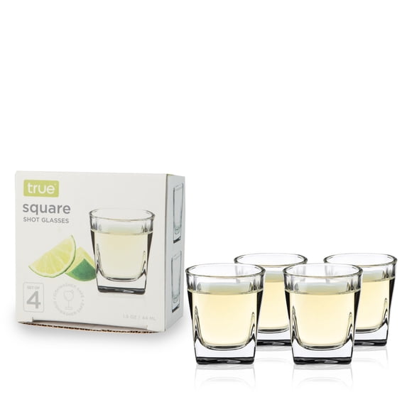 True Square Shot Glasses for Spirits, Whiskey & Tequila, 1.5oz, Set of 4