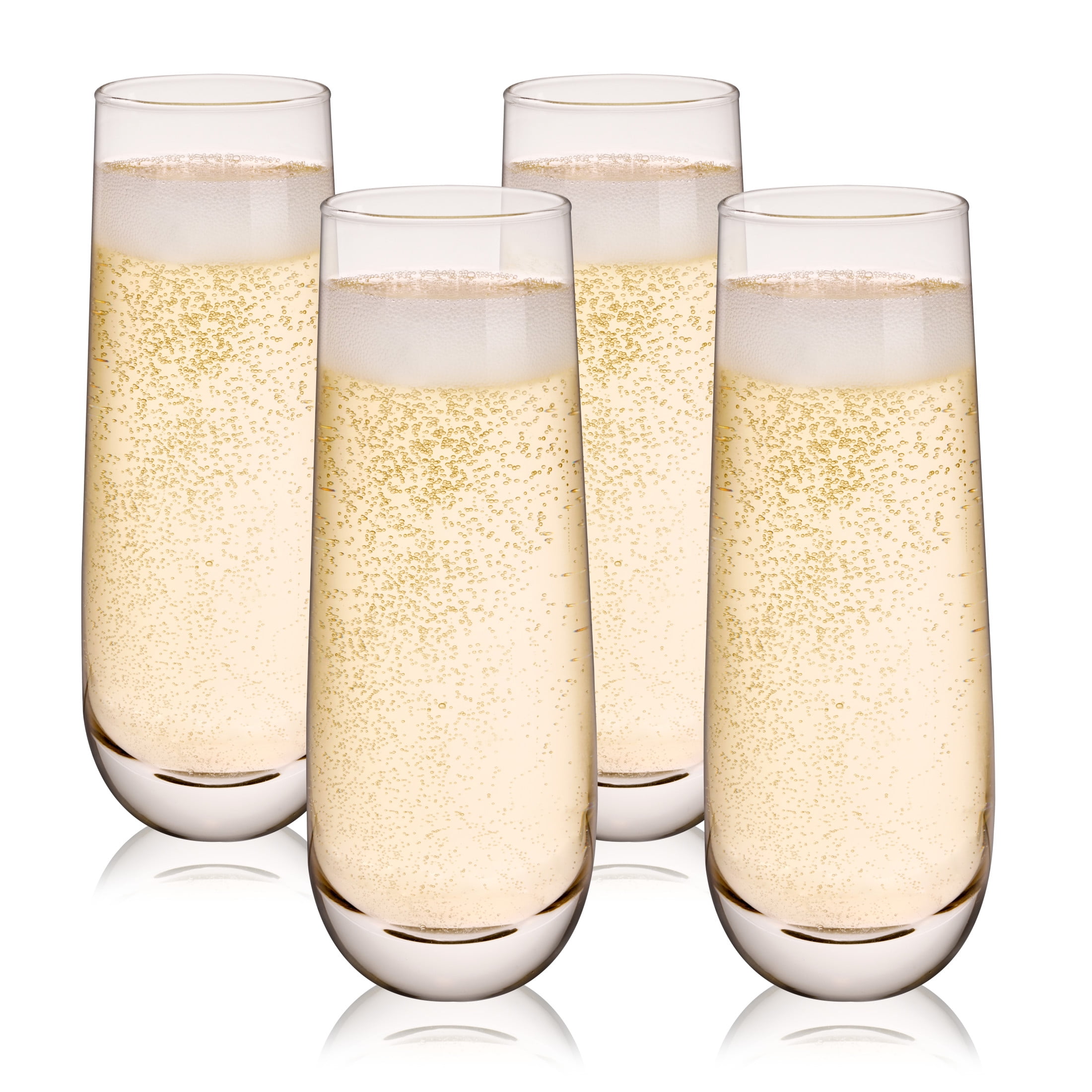 Set of 4 Clear Glass Stemless Champagne Flutes