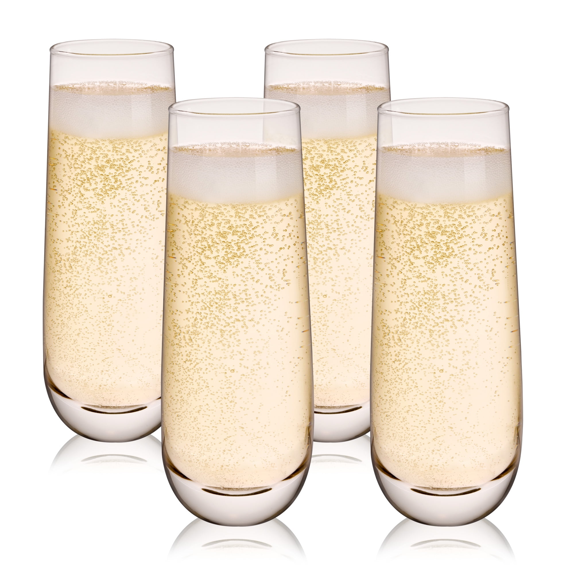 Set of 4 Clear Glass Stemless Champagne Flutes