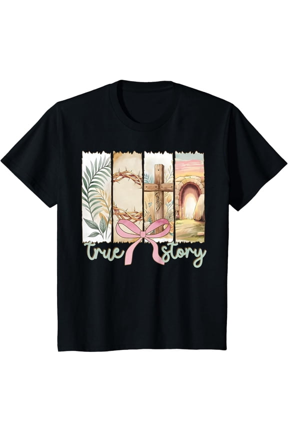 True Story He is Risen Retro Christian Easter Coquette Bow T-Shirt