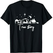 PRINI True Story Nativity Christmas Baby Jesus Manger Catholic T-Shirt Black 4X-Large