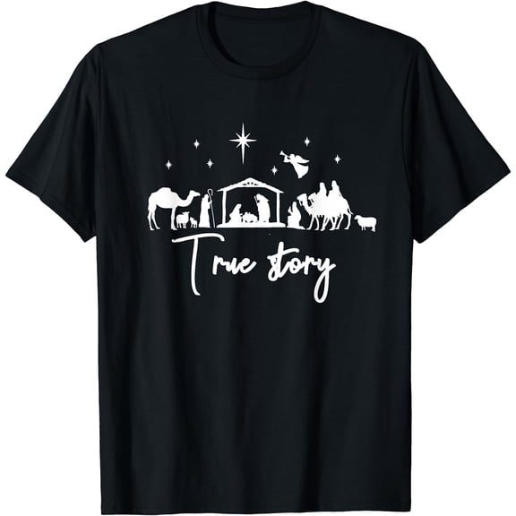 True Story Nativity Christmas Baby Jesus Manger Catholic T-Shirt Black Large