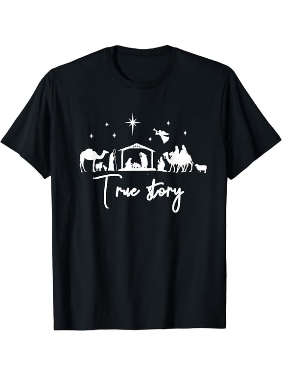 True Story Nativity Christmas Baby Jesus Manger Catholic T-Shirt Black Large