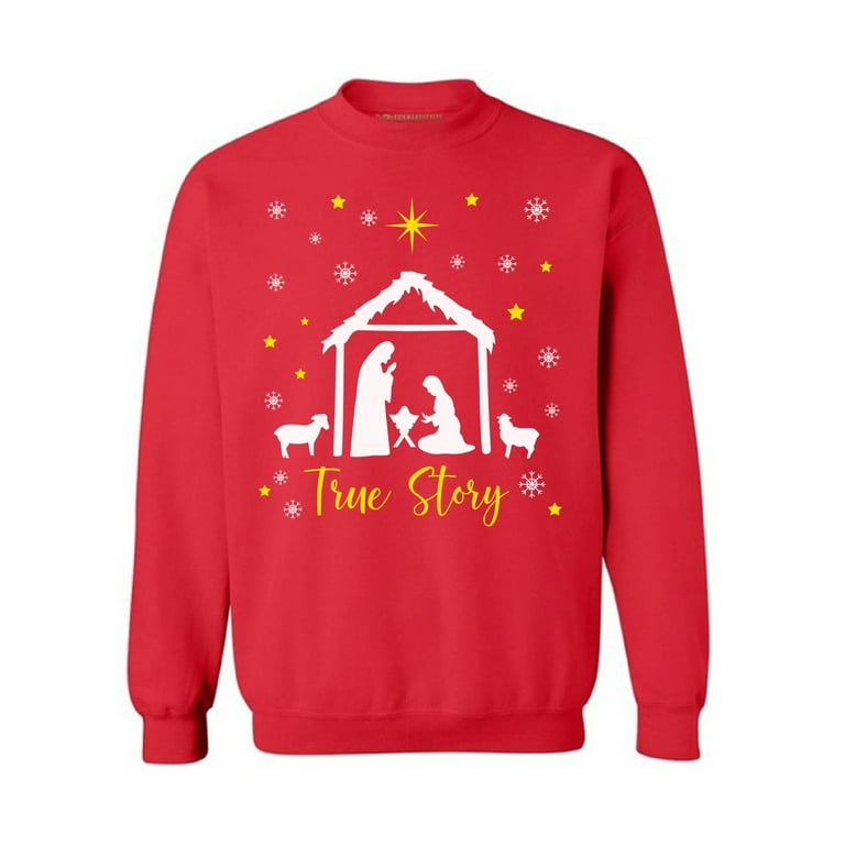 Christmas Nativity True Story Red Plaid Xmas Sweater Gift T-Shirt Christmas Nativity True Story Red Plaid Xmas Sweater Gift T-Shirt