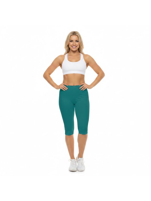 True Teal Color Women's Brushed Suede Poly Span Casual Capri Leggings XS-2XL