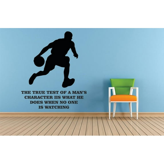 The True Test Of A Man's Character Is What He Does When No One Is Watching Basketball Player Silhouette Sports Motivation Custom Wall Decal Vinyl Sticker Boy Girl Bedroom Art 12 Inches X 12 Inches