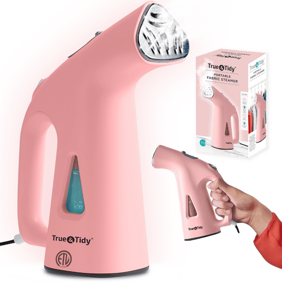 True & Tidy Portable Vertical Fabric Steamer for Home and Travel, Pink