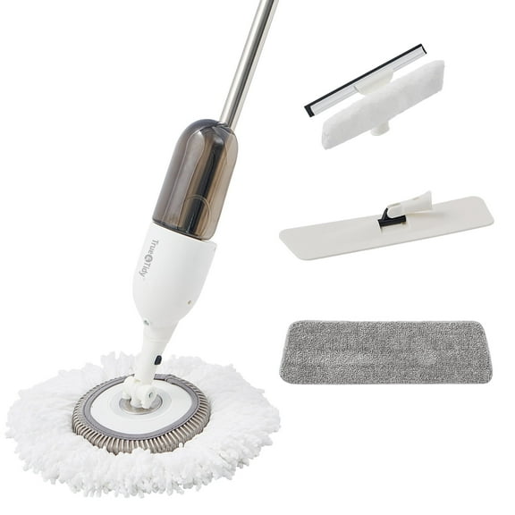 True & Tidy® SPRAY-360A Clean Everywhere Spray Mop Kit Premium Floor Spray Mop - Includes Flat Mop Head, Round Mop Head, Squeegee Mop Head, Refill with Any Cleaning Solution, Machine Washable Mop Pad