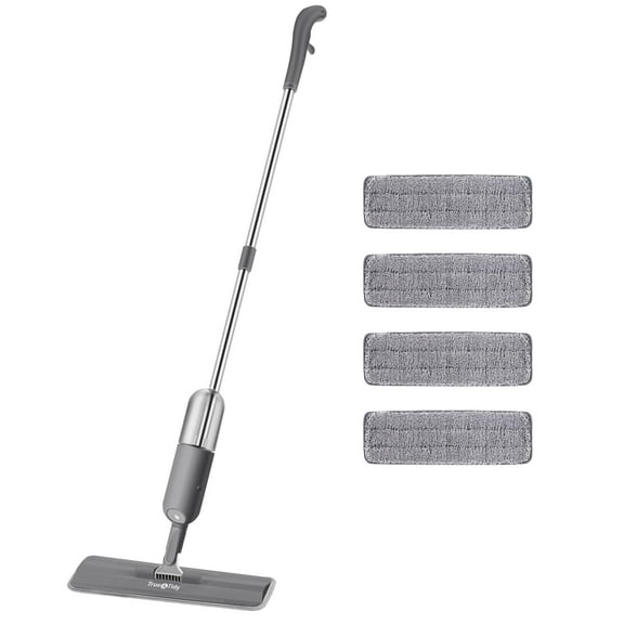 True & Tidy® Spray Mop with Refillable Deluxe Set with 4 Mop Pads, Gray