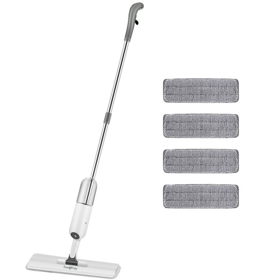 True & Tidy® Spray Mop with Refillable Deluxe Set with 4 Mop Pads, White