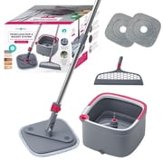 True Clean Spin Mop and Bucket Deluxe System with Silicone Sweeper, Clean Water Separation, Self Cleaning Microfiber Floor Mop for Vinyl & Tile