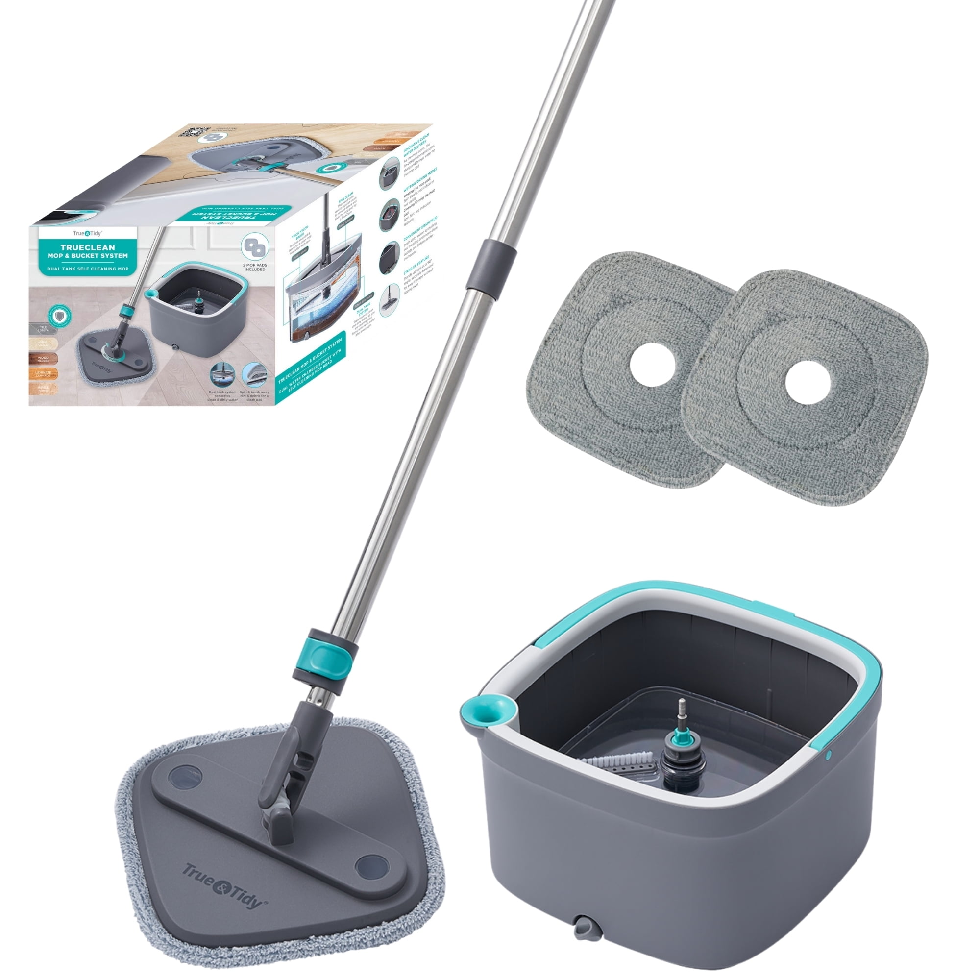 TrueClean Gray Microfiber Spin Mop and Bucket System