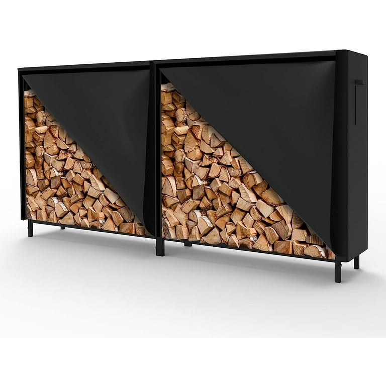 True Tidy Waterproof Outdoor Firewood Rack with Cover 8ft