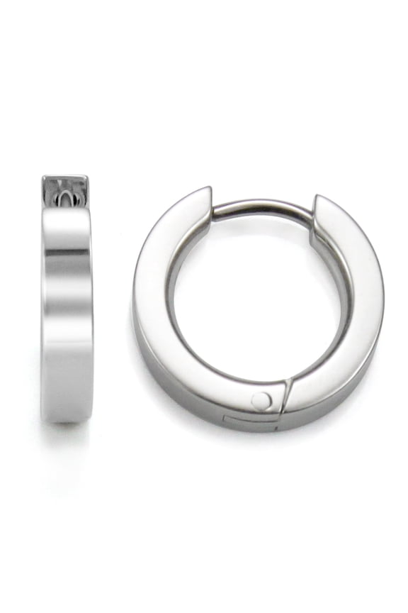 True Titanium 14MM High Polished Huggie Earrings