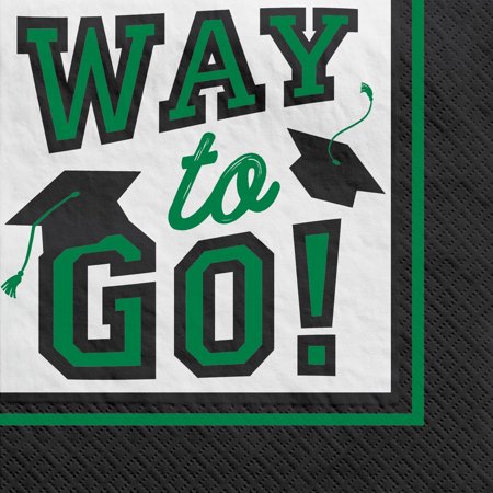 True To Your School Green Graduation Beverage Napkins 40 Count | 2-Ply Party Napkins 5"x5"